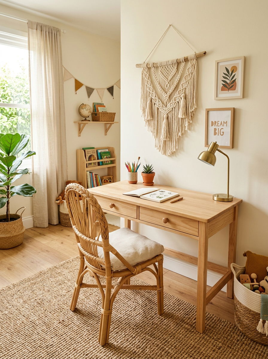 Boho Kids Desk Setup - 30 homework studio kids ideas