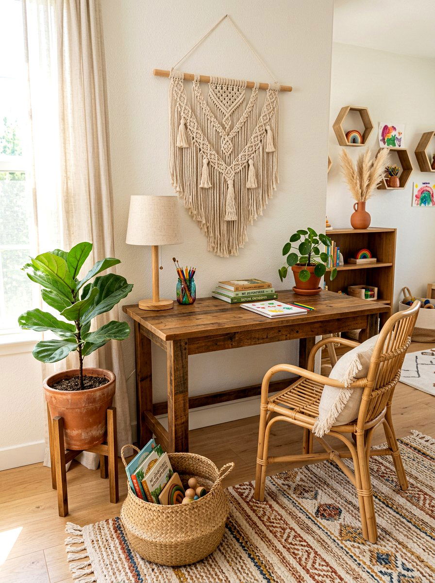 Boho Kids Workspace - 30 kids study corner ideas