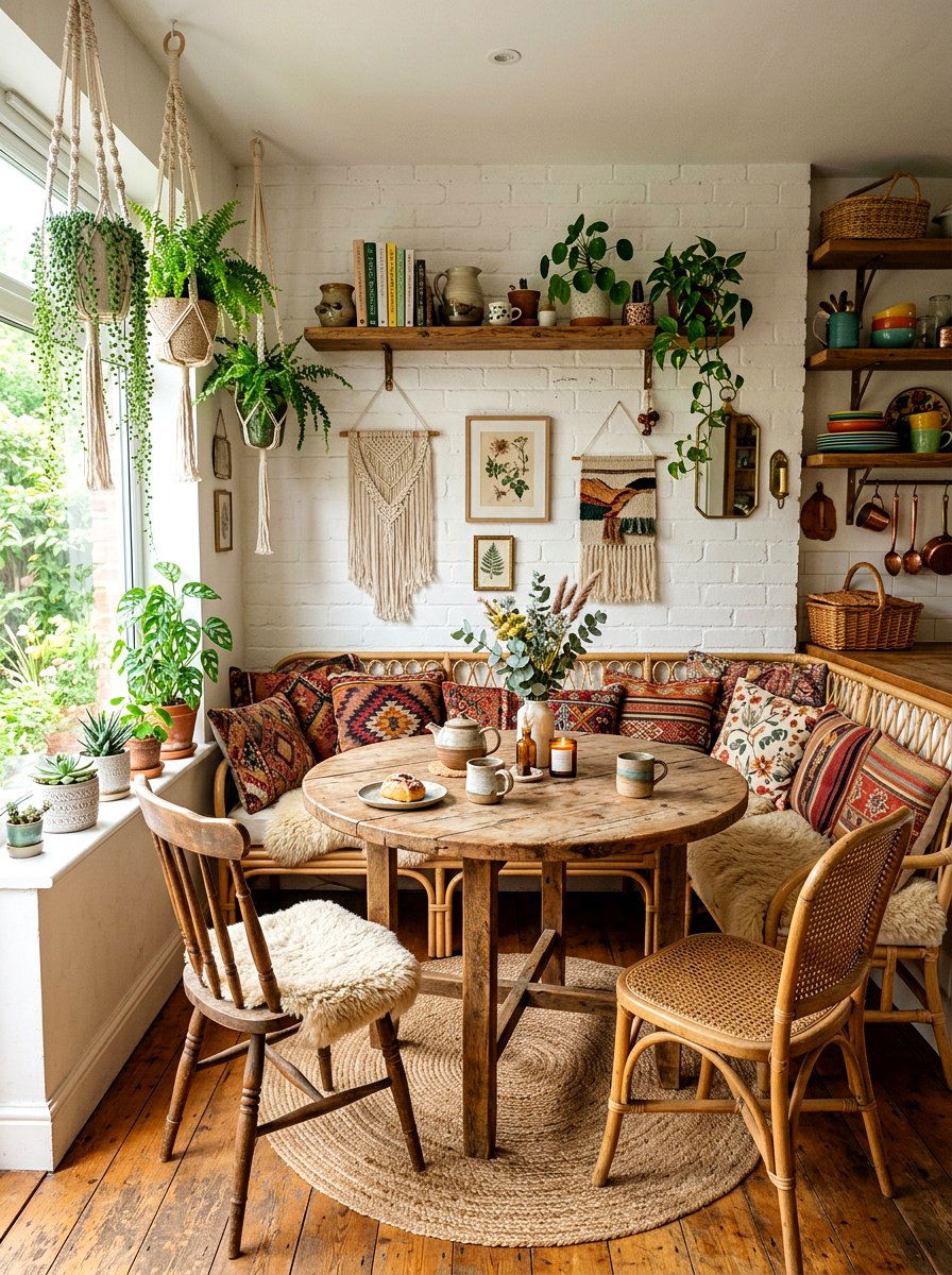 Boho Kitchen Nook Style - 30 breakfast banquette kitchen ideas