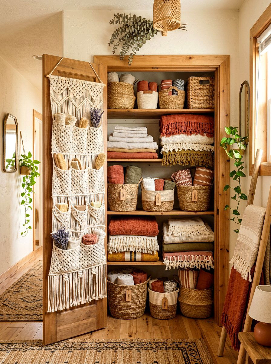 Boho Linen Closet - 30 organizing a linen closet ideas