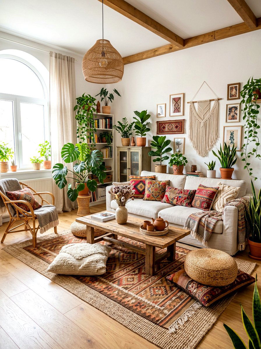 Boho Living Room - 30 rectangle living room layout ideas