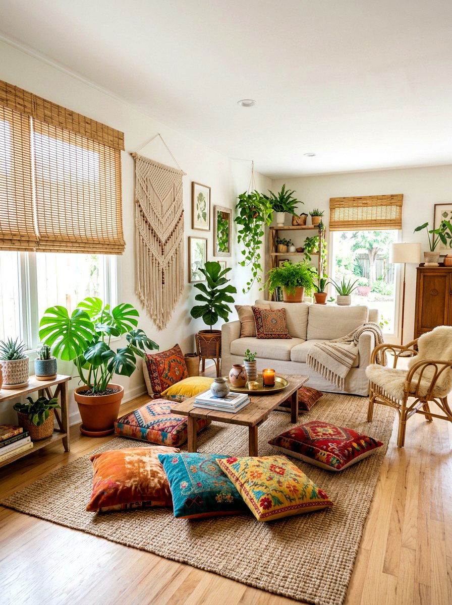Boho Living Room Bamboo Treatment - 30 bamboo shade ideas