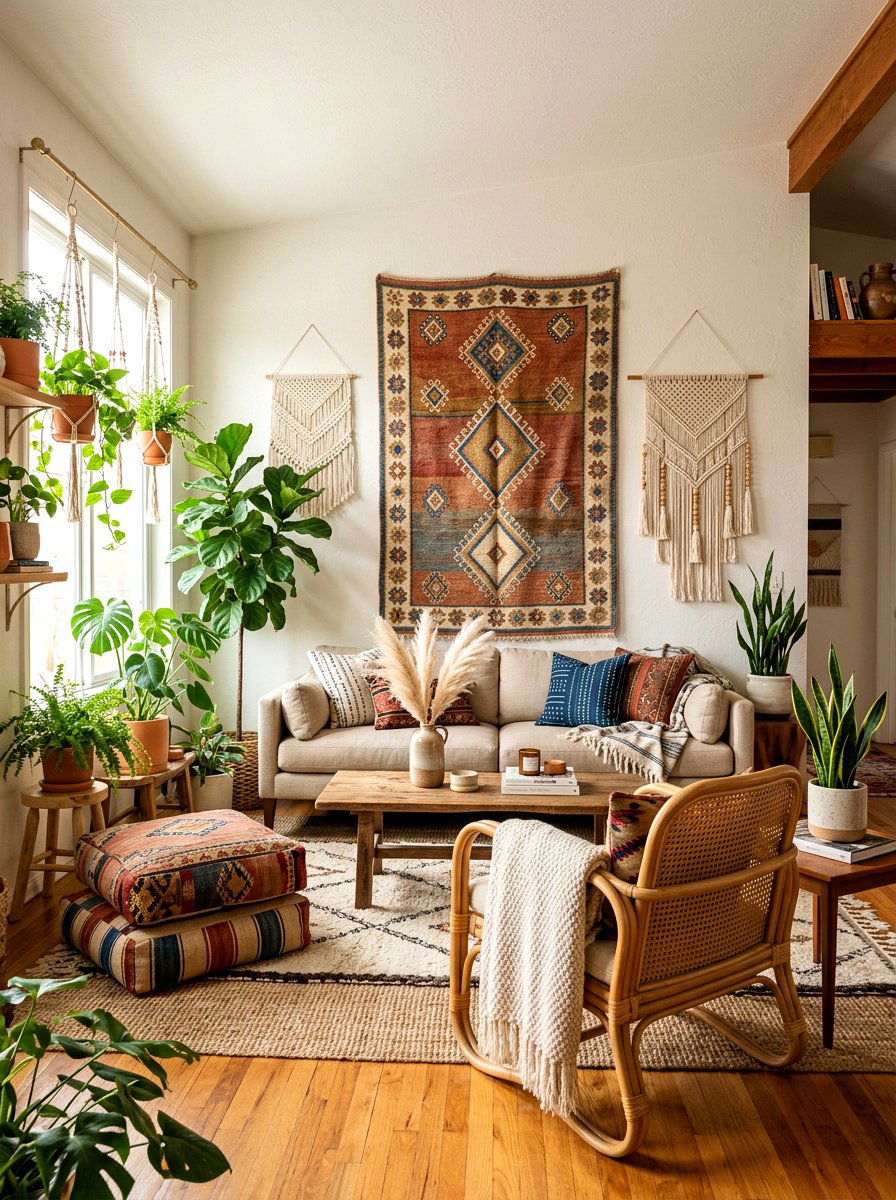 Boho Living Room - 30 first apartment ideas