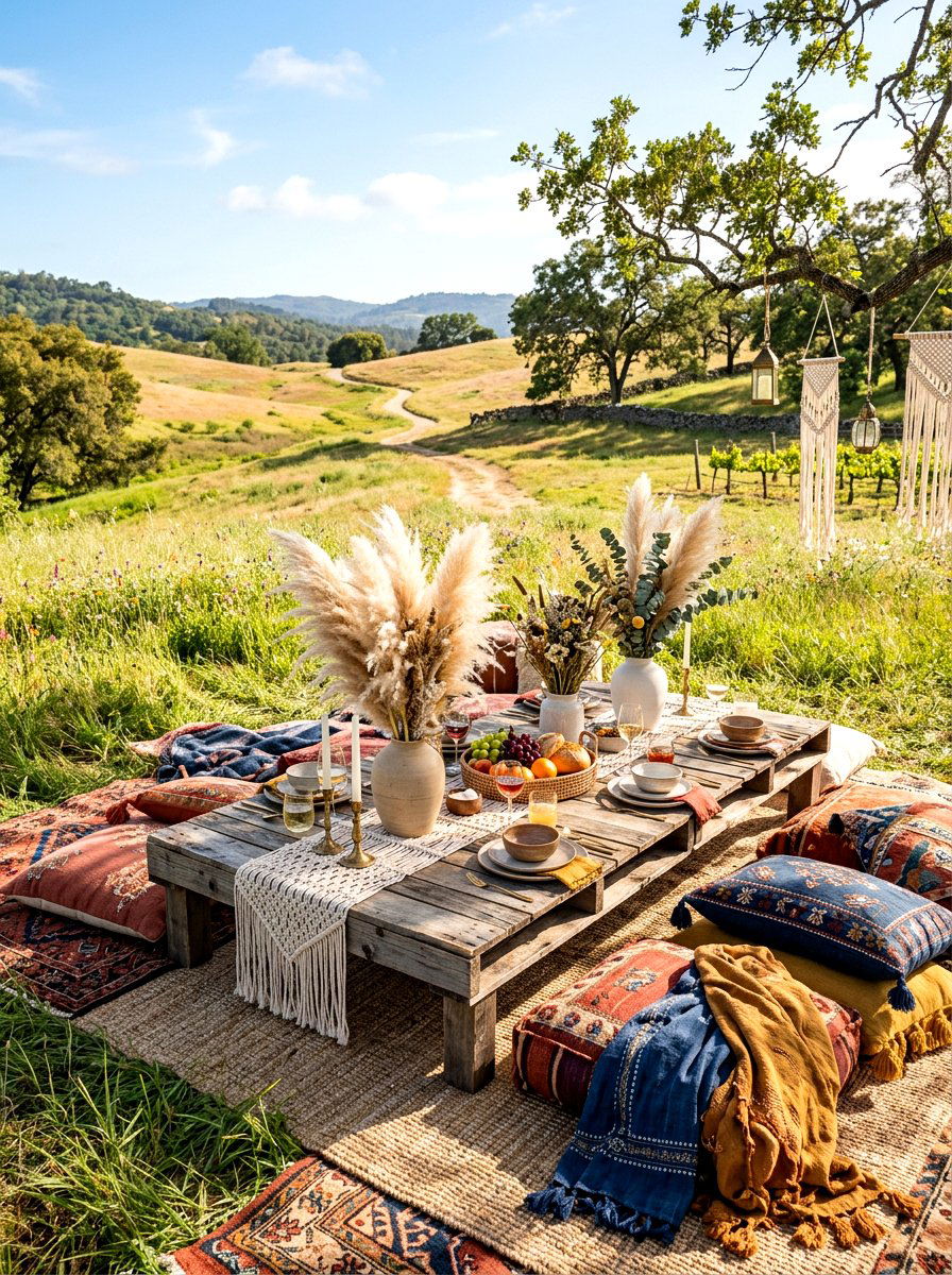 Boho Low Picnic Table - 30 garden party table ideas