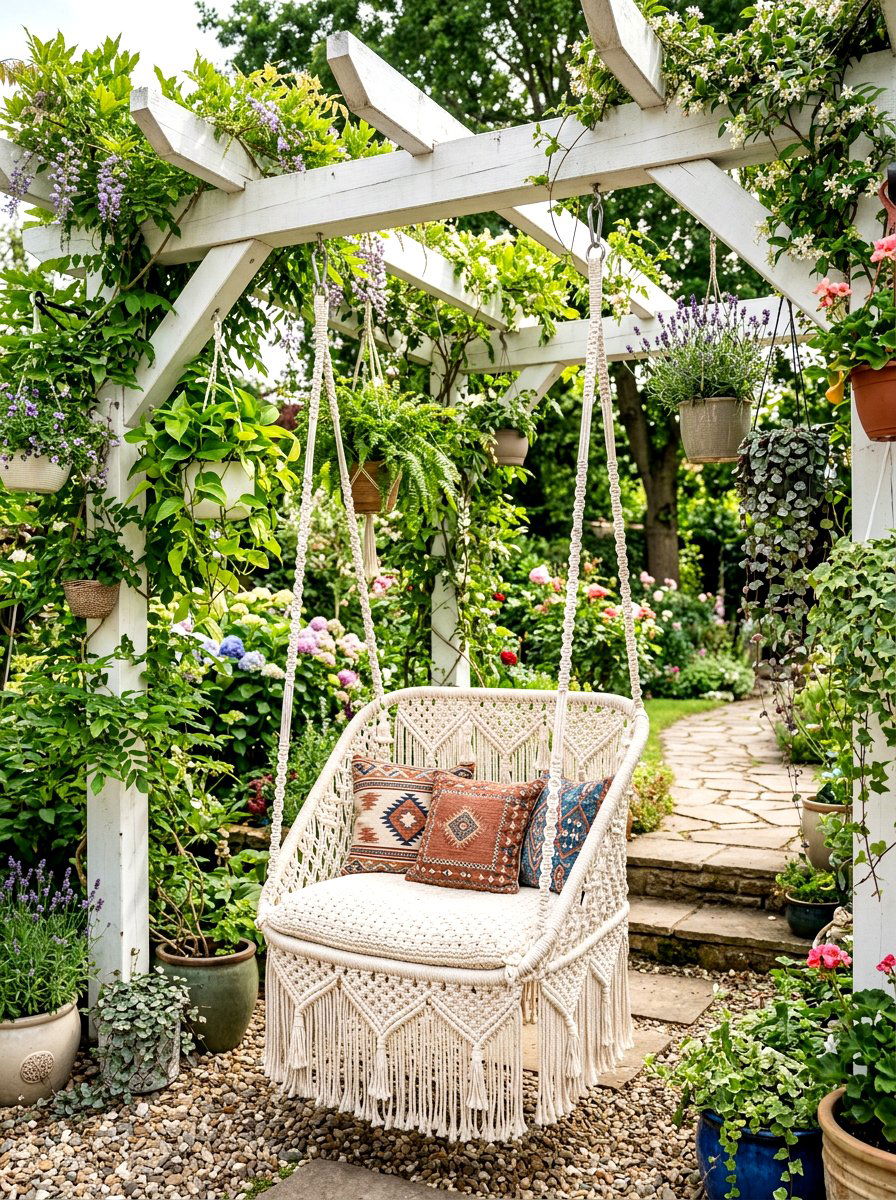 Boho Macrame Garden Seat - 30 outdoor pouf ideas