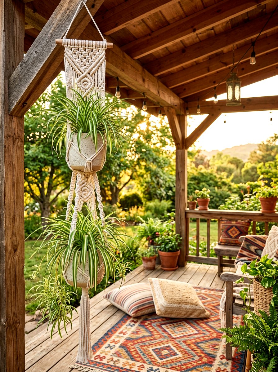Boho Macrame Porch Hanging Planter - 30 porch ceiling planter ideas