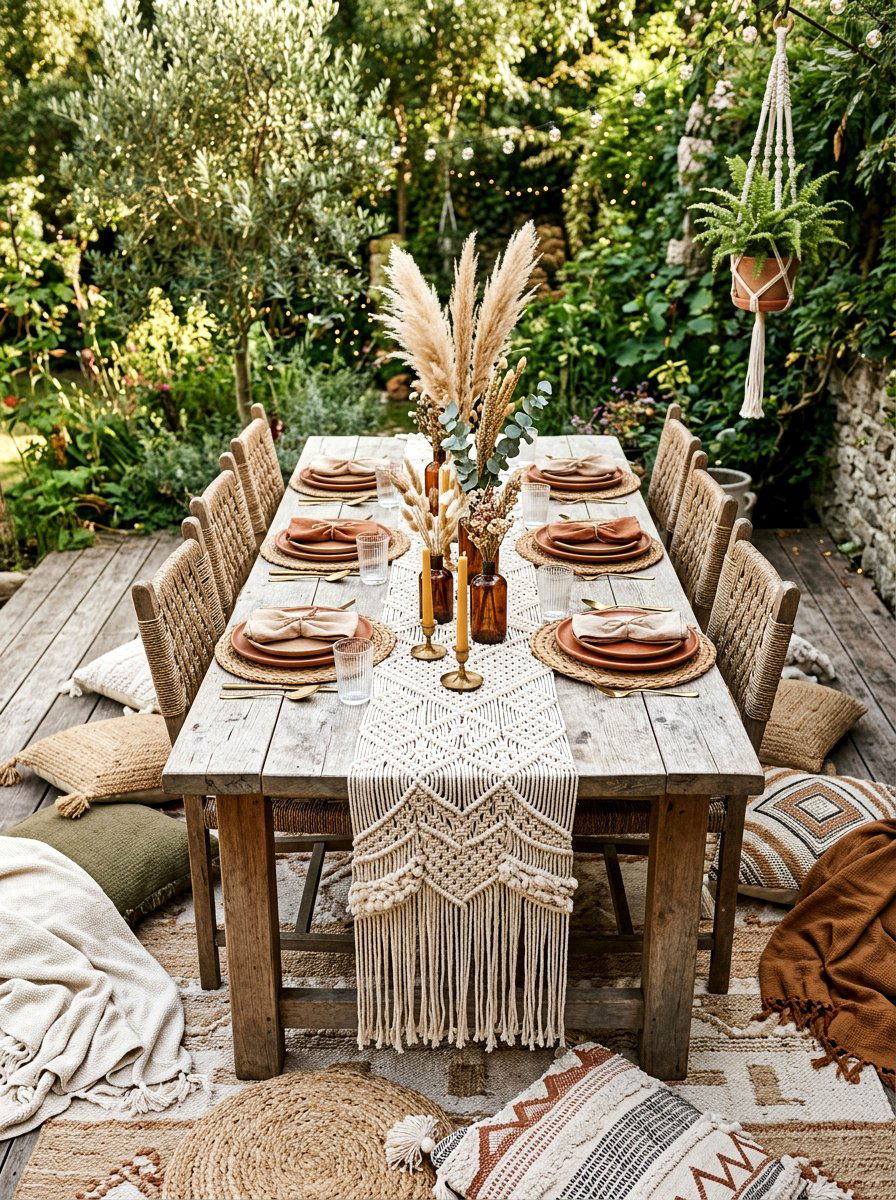 Boho Macrame Runner - 30 summer table setting ideas