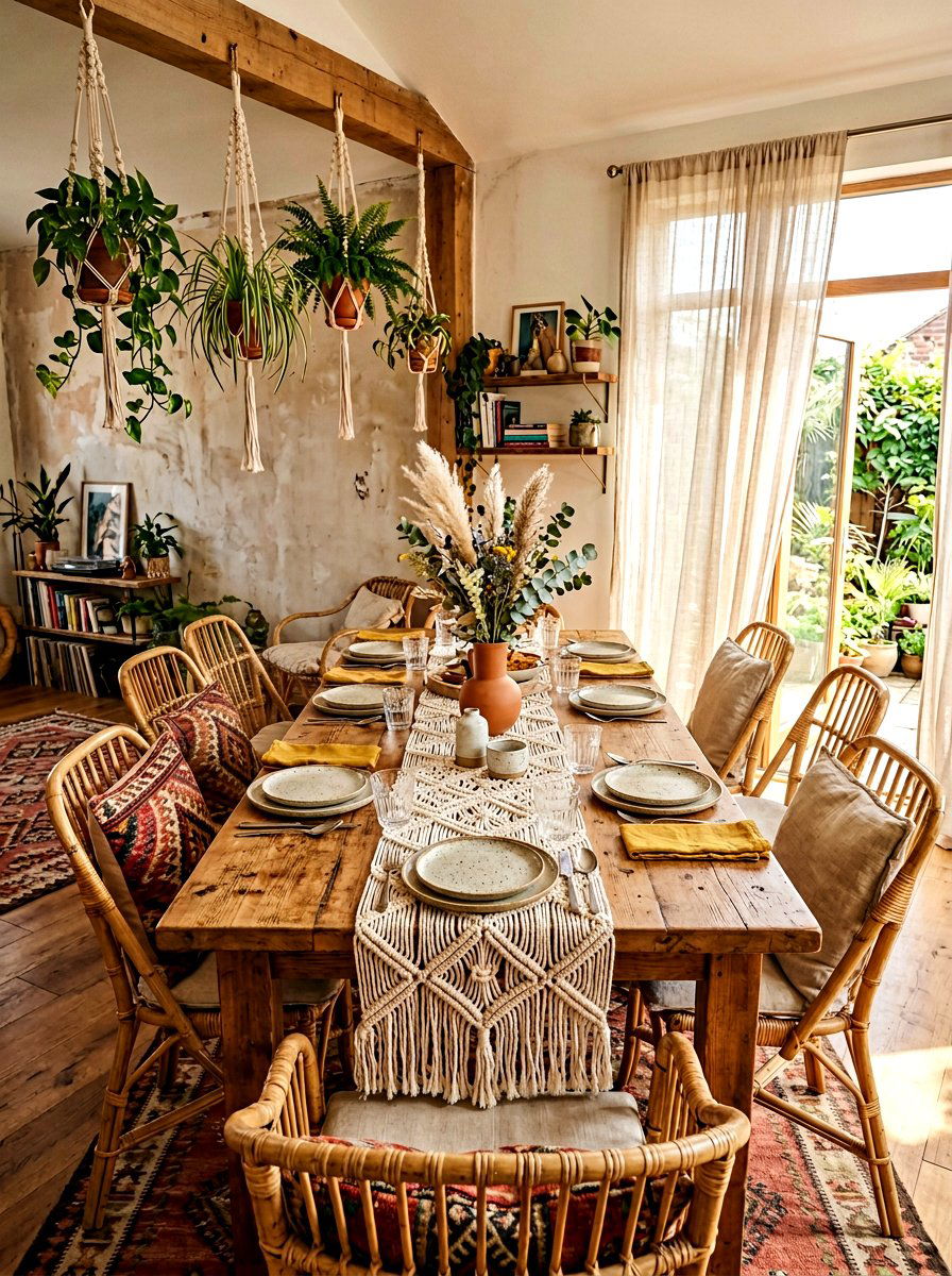 Boho Macrame Runner - 30 dining table decor ideas