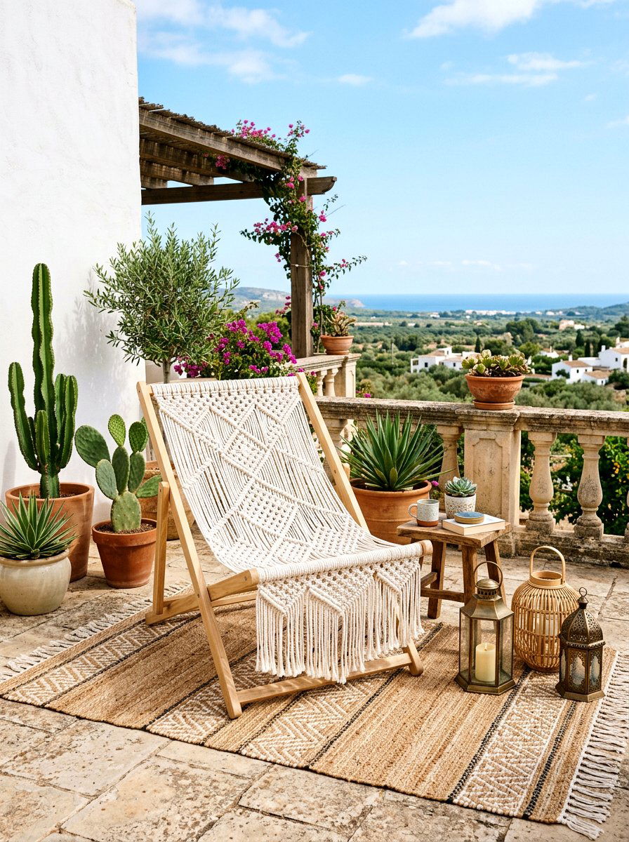 Boho Macrame Sling Chair - 30 sling chair patio ideas