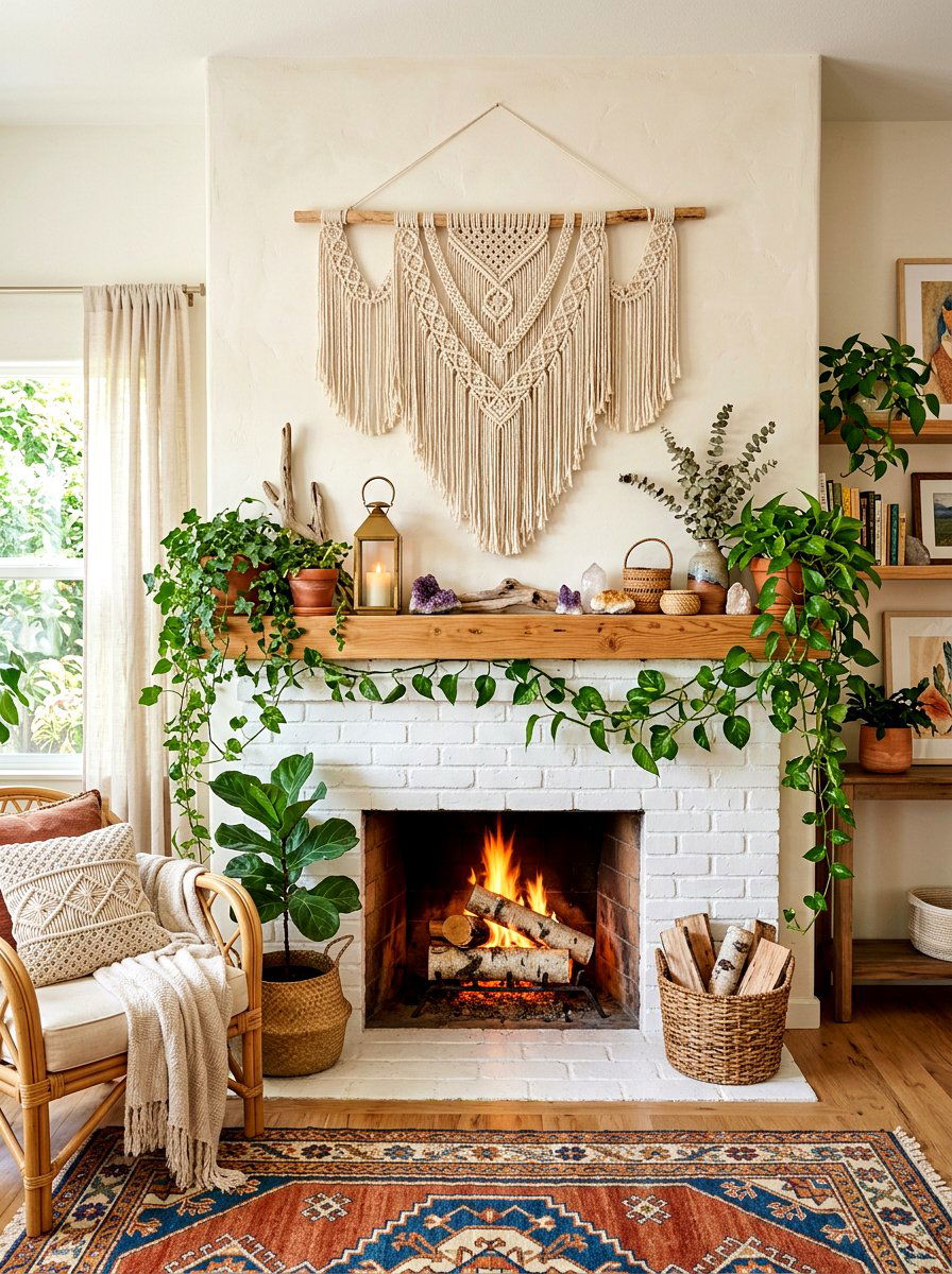 Boho Macrame Spring Mantel - 30 spring mantel styling ideas