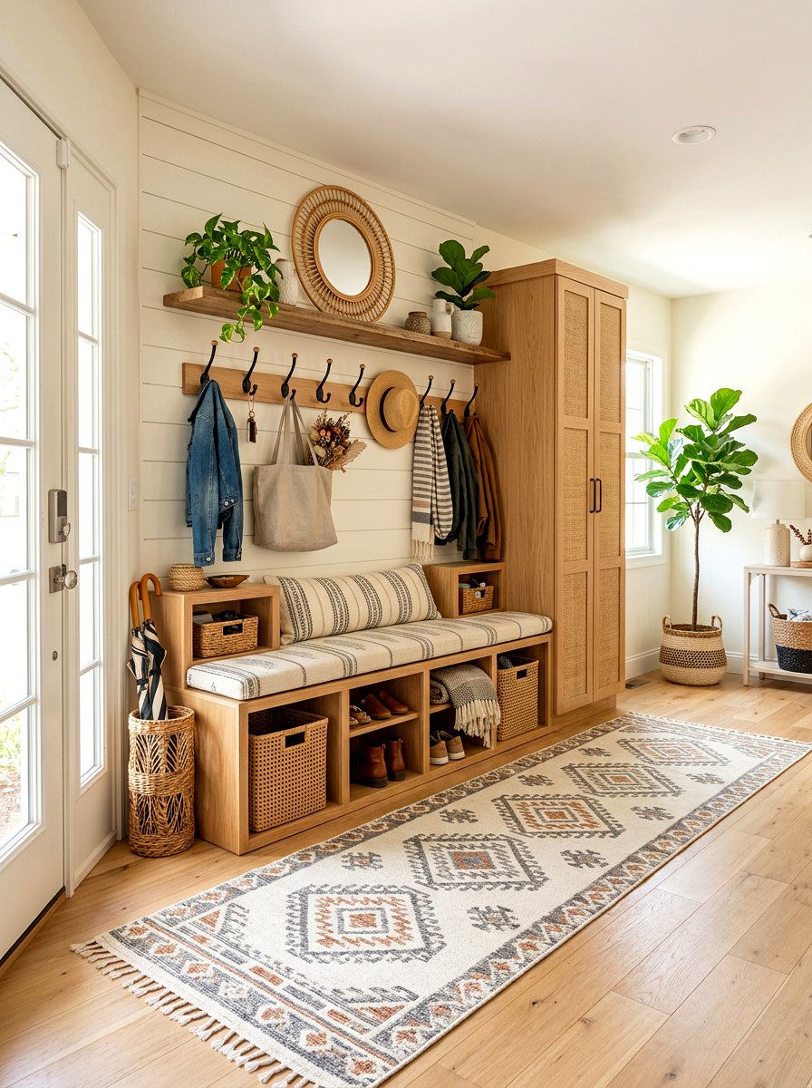 Boho Mudroom - 30 neutral home decor ideas