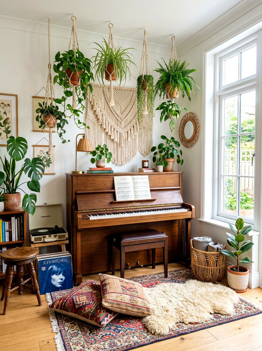 Boho Music Nook - 30 piano room ideas