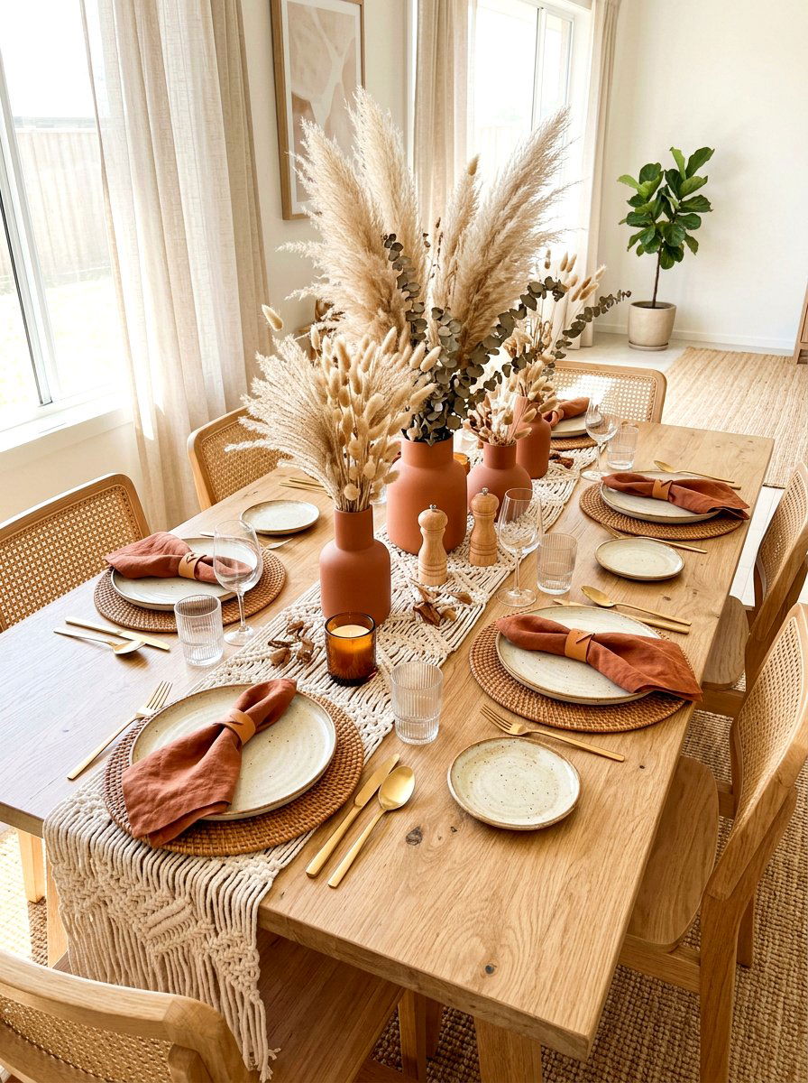 Boho Neutral Table Setting - 30 layered table setting ideas