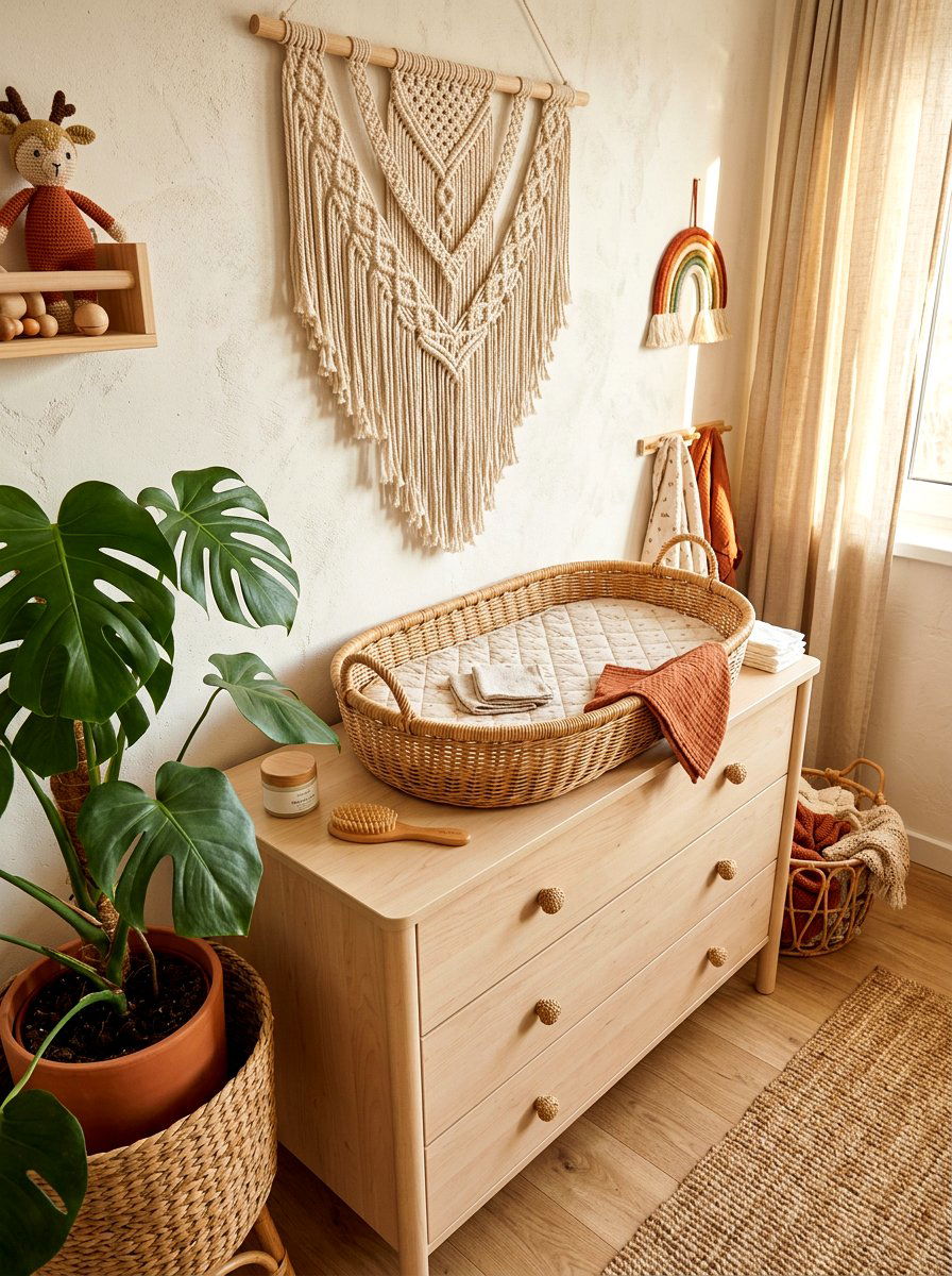 Boho Nursery Changing Basket - 30 changing station ideas