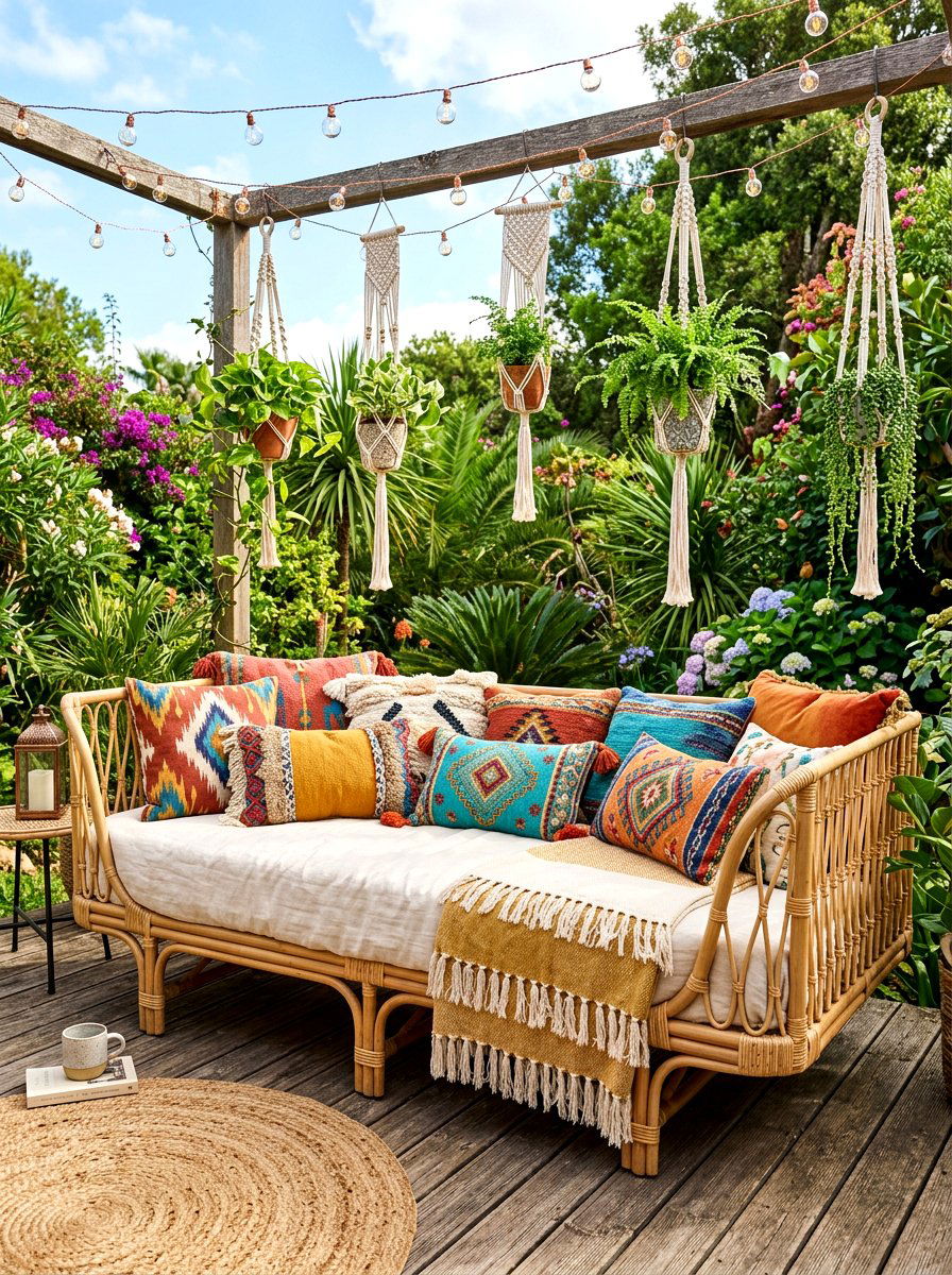 Boho Outdoor Daybed - 30 cabana bed patio ideas
