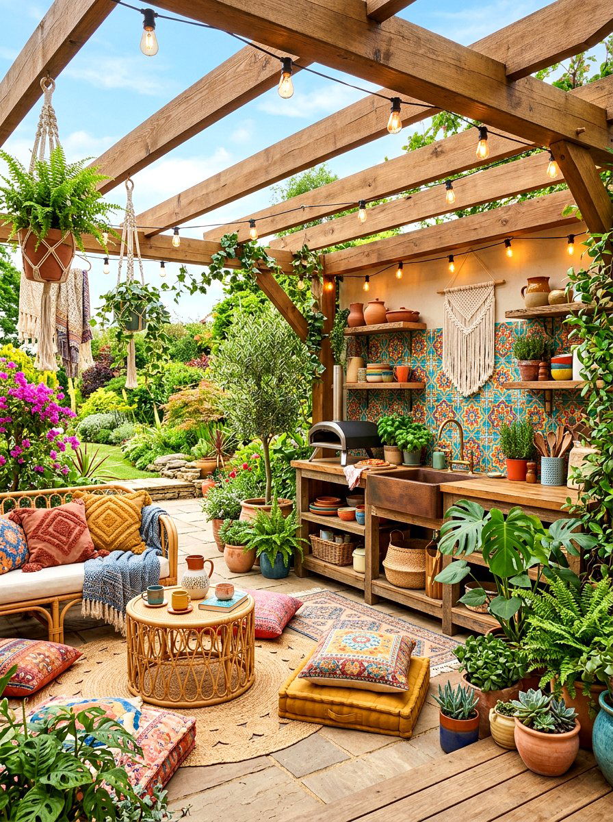 Boho Outdoor Kitchen - 30 outdoor kitchen lounge ideas