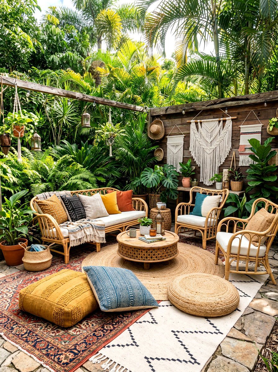 Boho Outdoor Lounge - 30 backyard hosting aesthetic ideas