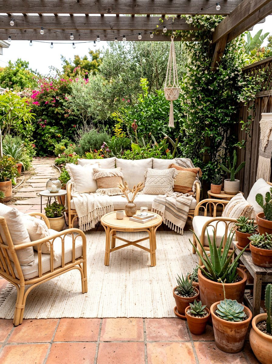 Boho Outdoor Lounge - 30 terracotta and cream patio ideas