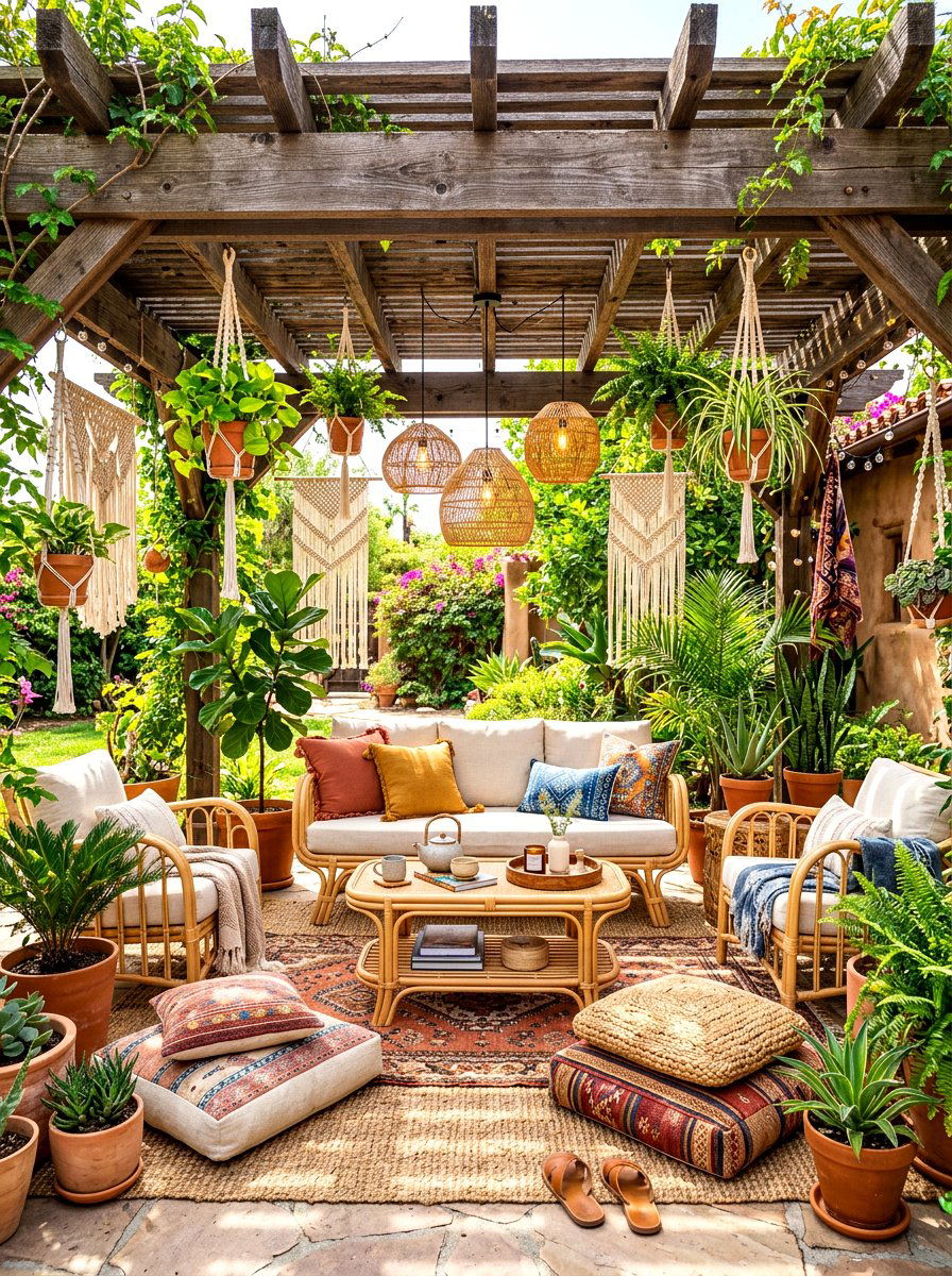 Boho Outdoor Lounge - 30 covered patio lounge ideas