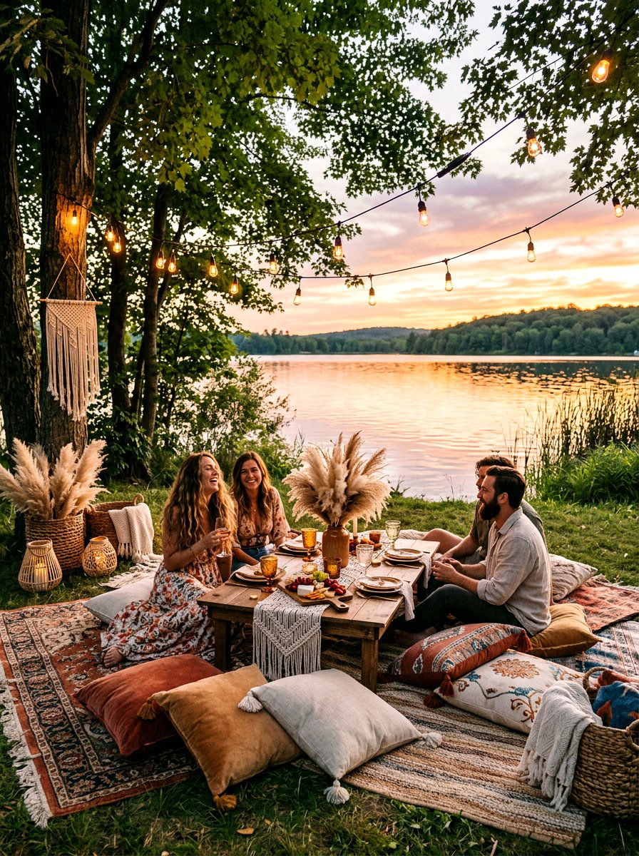 Boho Outdoor Picnic - 30 pool party tablescape ideas
