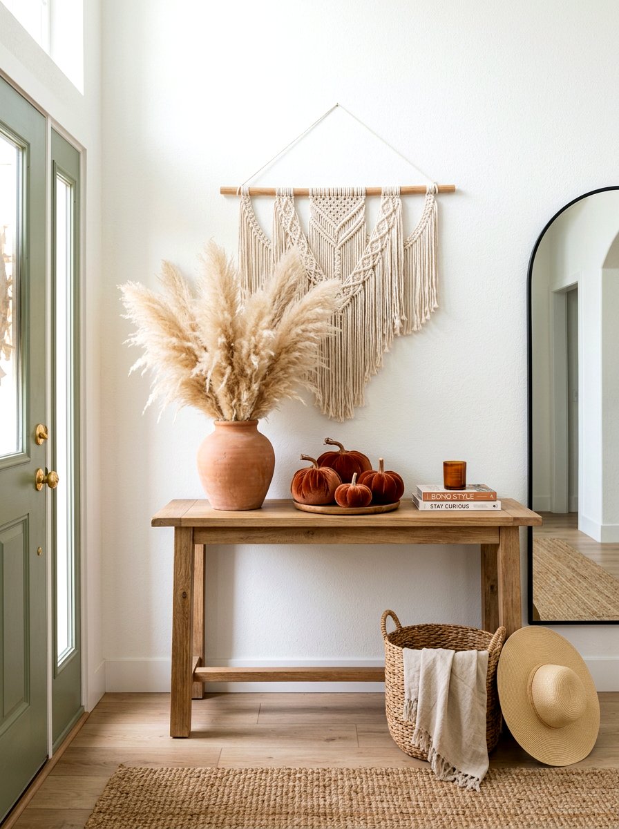 Boho Pampas Grass Entry Table - 30 Thanksgiving entry table ideas