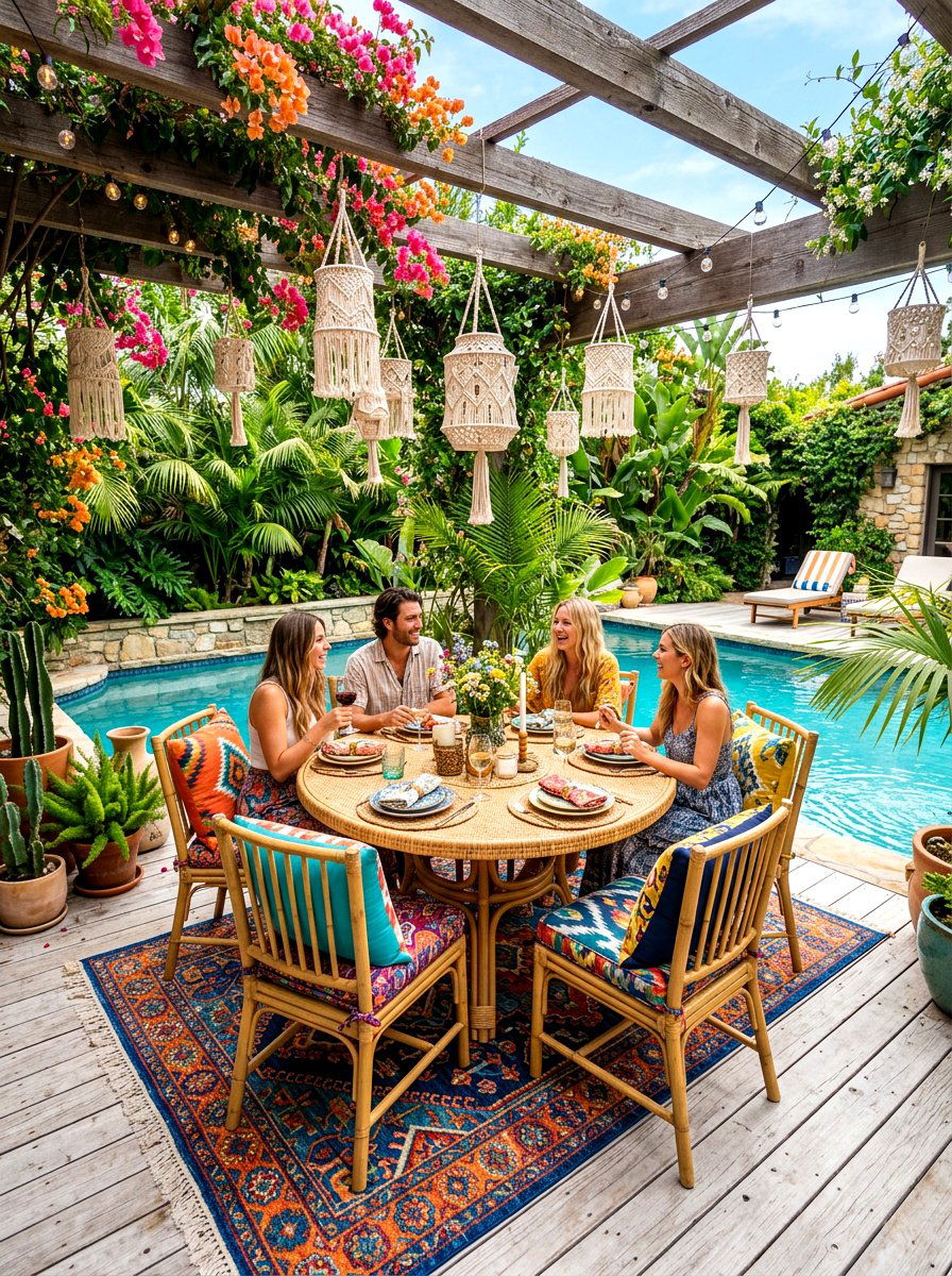 Boho Patio Dining Set - 30 poolside dining ideas