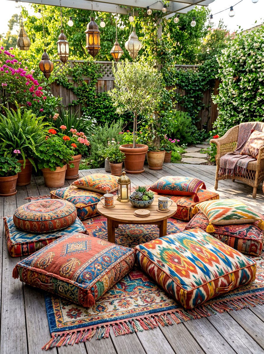 Boho Patio Floor Cushion - 30 outdoor lounge chair ideas