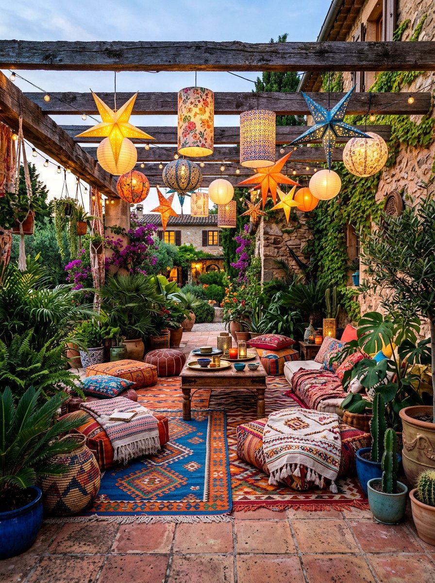 Boho Patio Lighting - 30 paper lantern lighting ideas