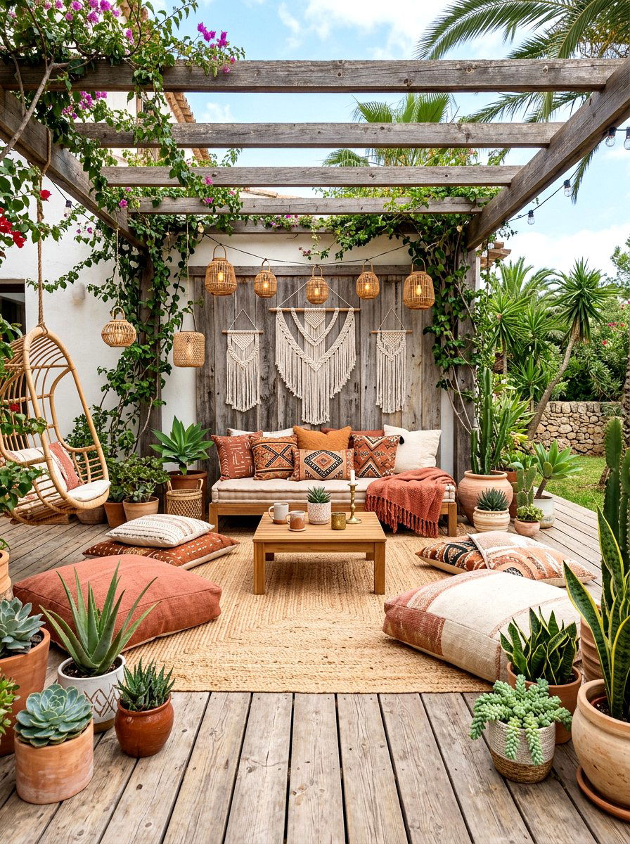 Boho Patio Lounge - 30 summer patio hosting ideas