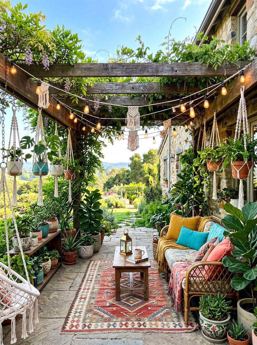 Boho Patio String Lights - 30 bistro lights patio ideas