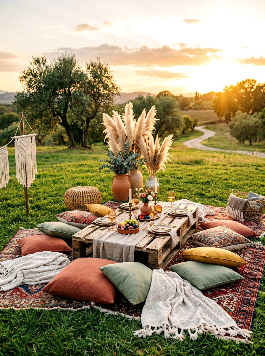 Boho Picnic Lounge - 30 outdoor birthday party ideas