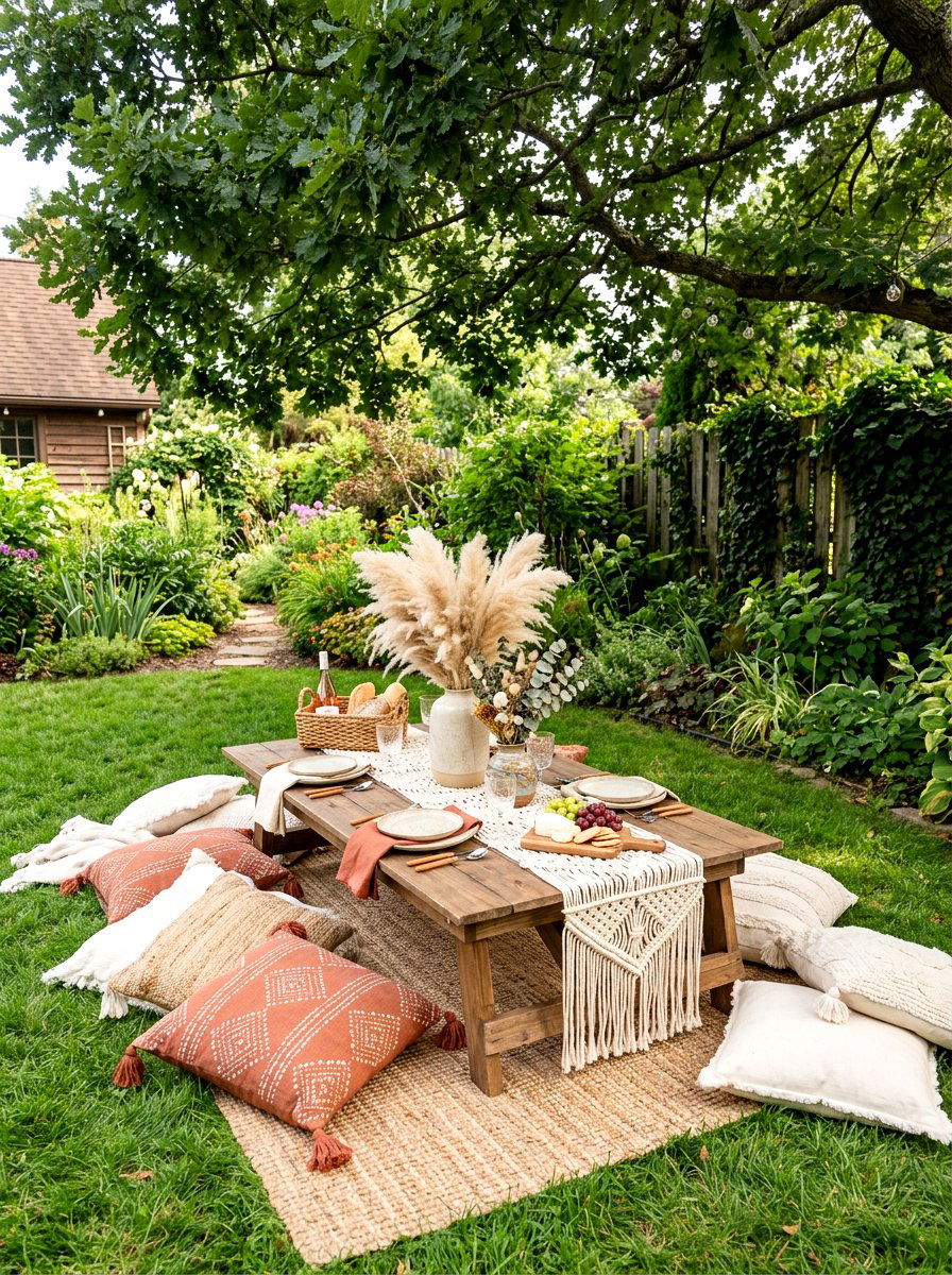 Boho Picnic Table - 30 outdoor picnic table decor ideas