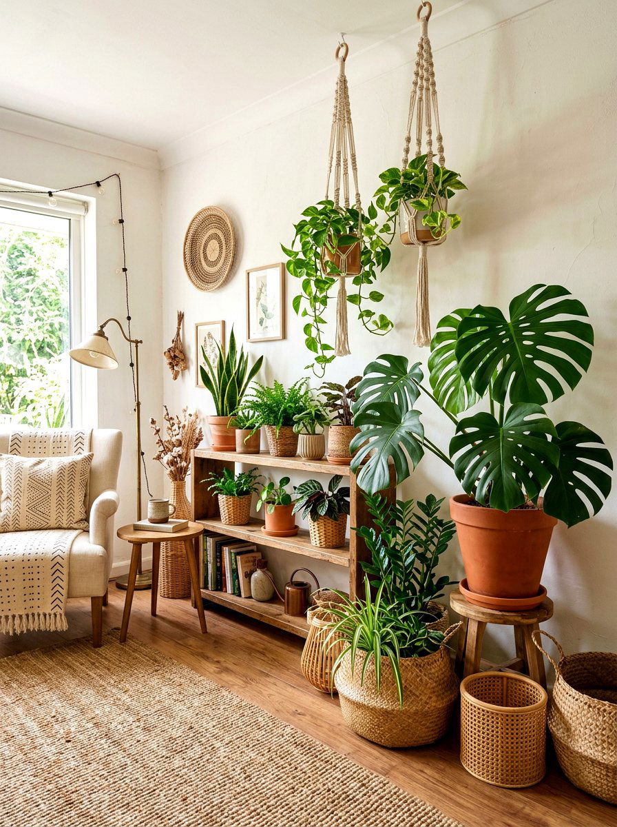 Boho Plant Corner - 30 plant corner styling ideas