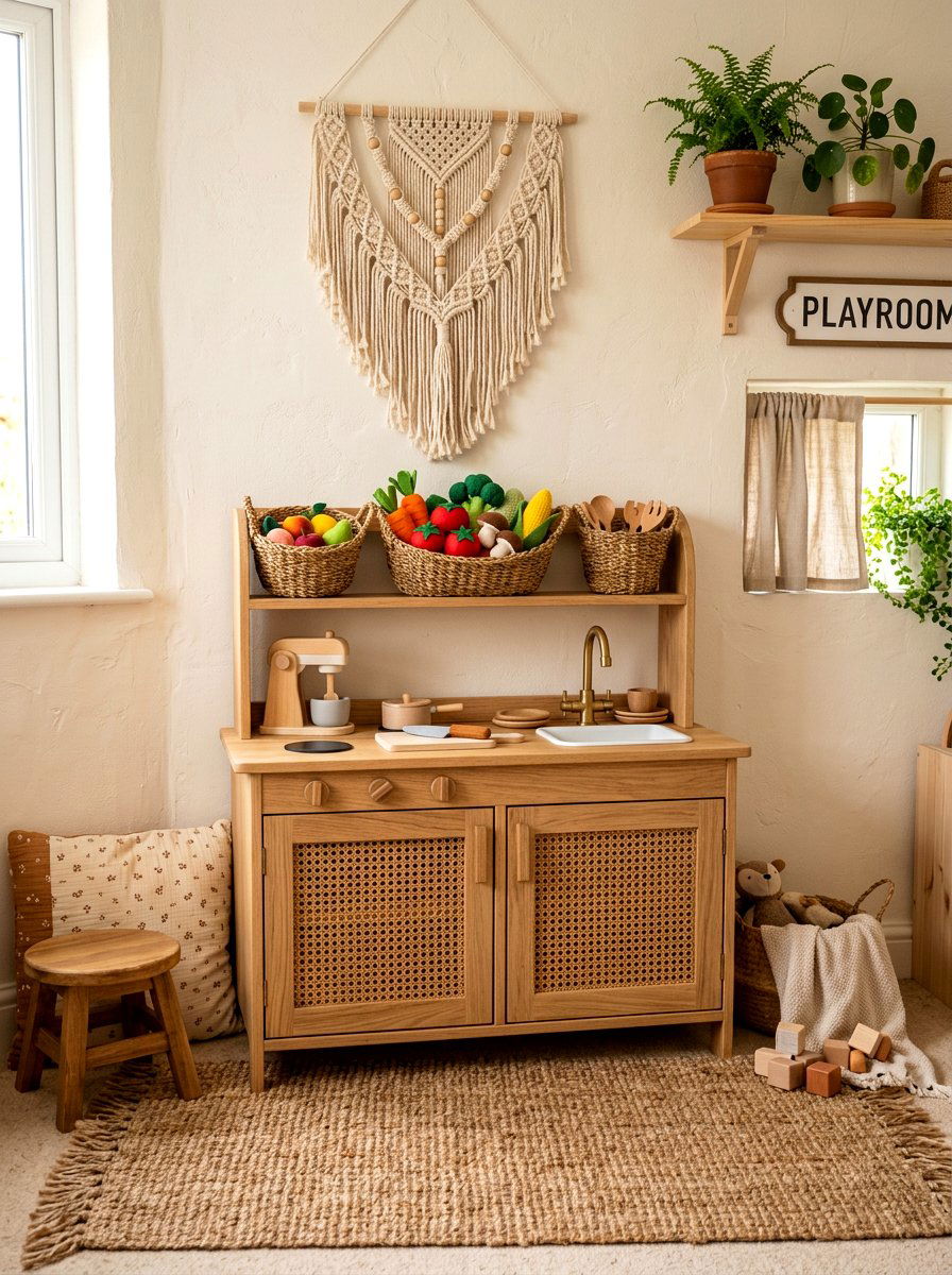 Boho Playroom Kitchen - 30 play kitchen corner ideas