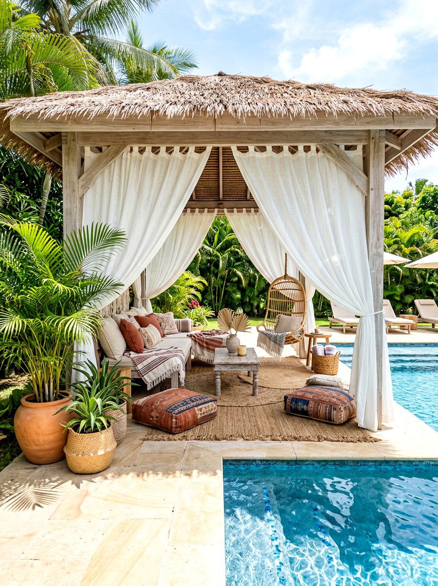 Boho Pool Cabana - 30 poolside lounge ideas