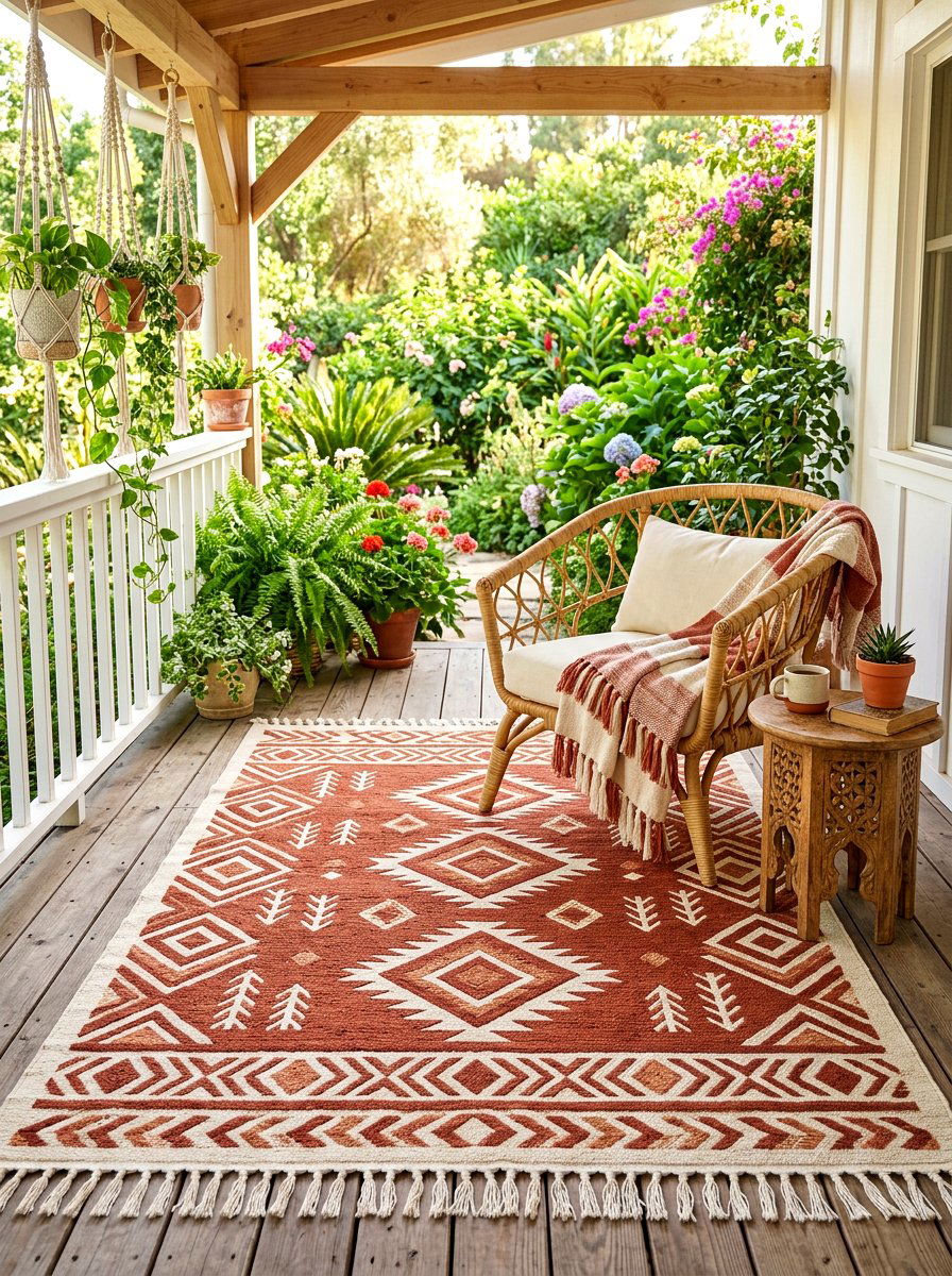 Boho Porch Rug - 30 spring front entry ideas