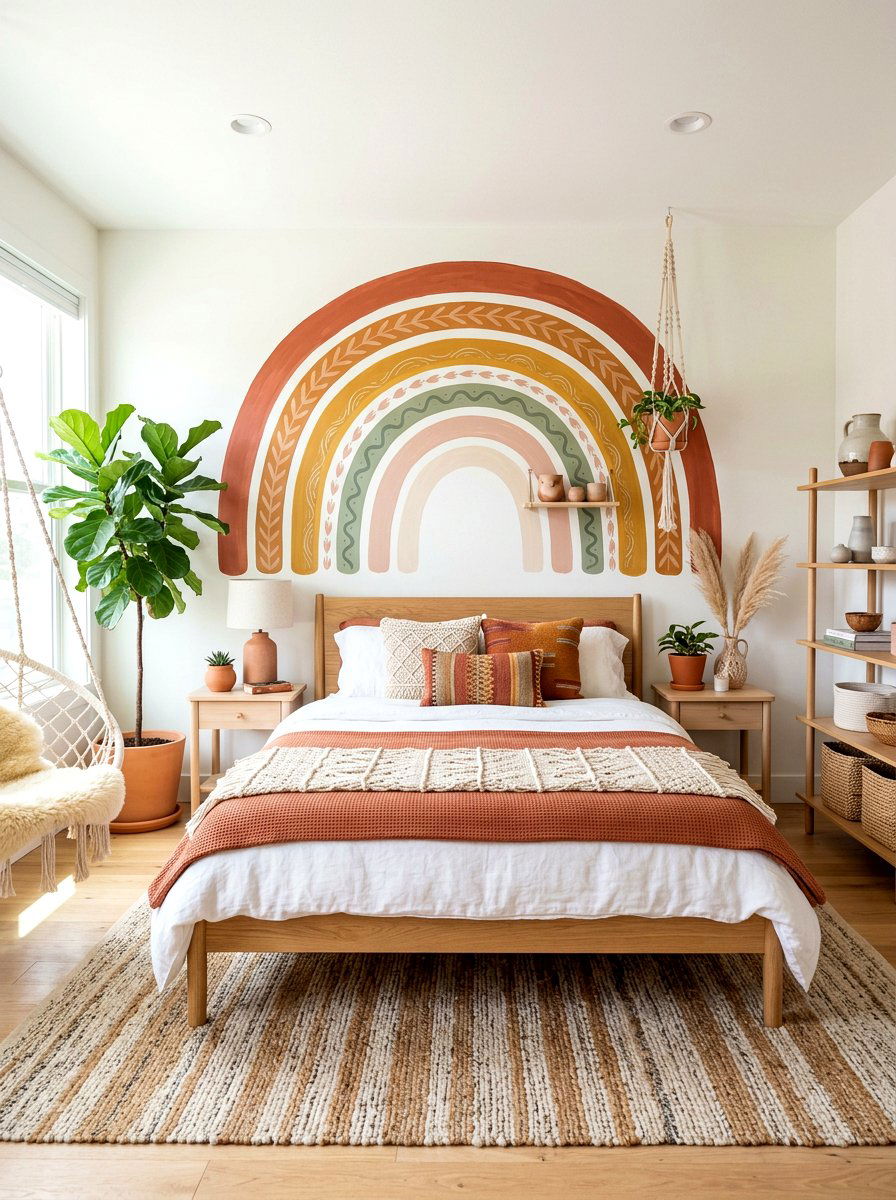 Boho Rainbow Mural - 30 mural wallpaper bedroom aesthetic ideas