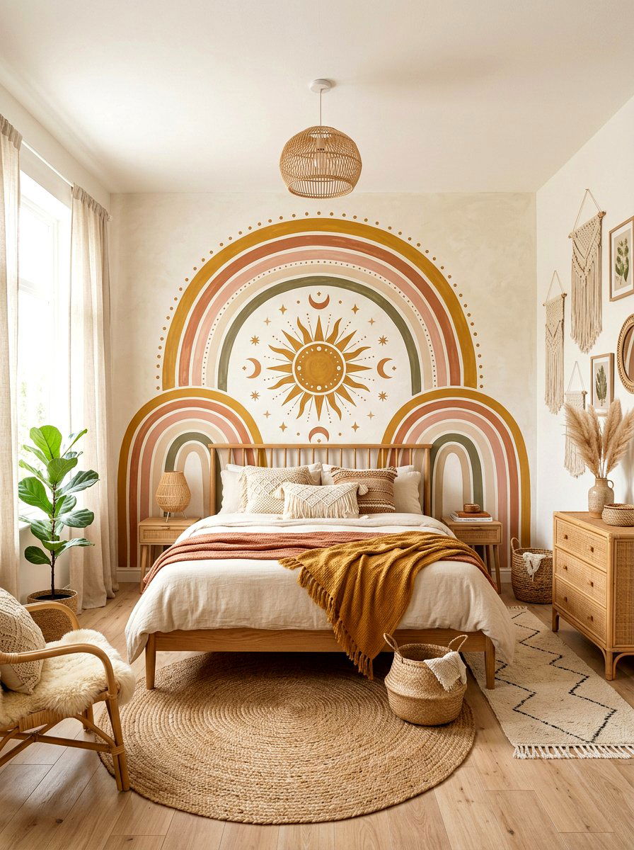 Boho Rainbow Sun Wall Mural - 30 mural kids bedroom ideas