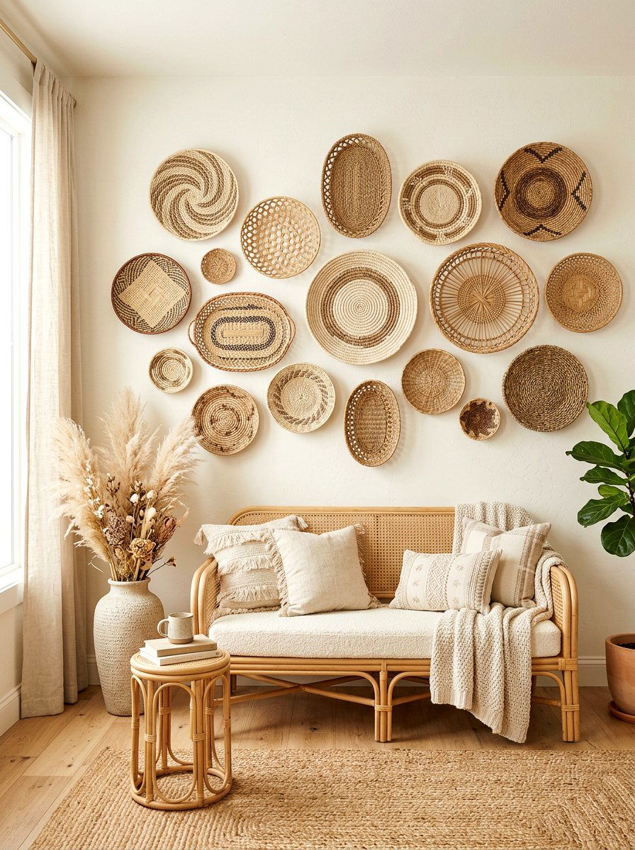 Boho Rattan Basket - 30 gallery wall ideas