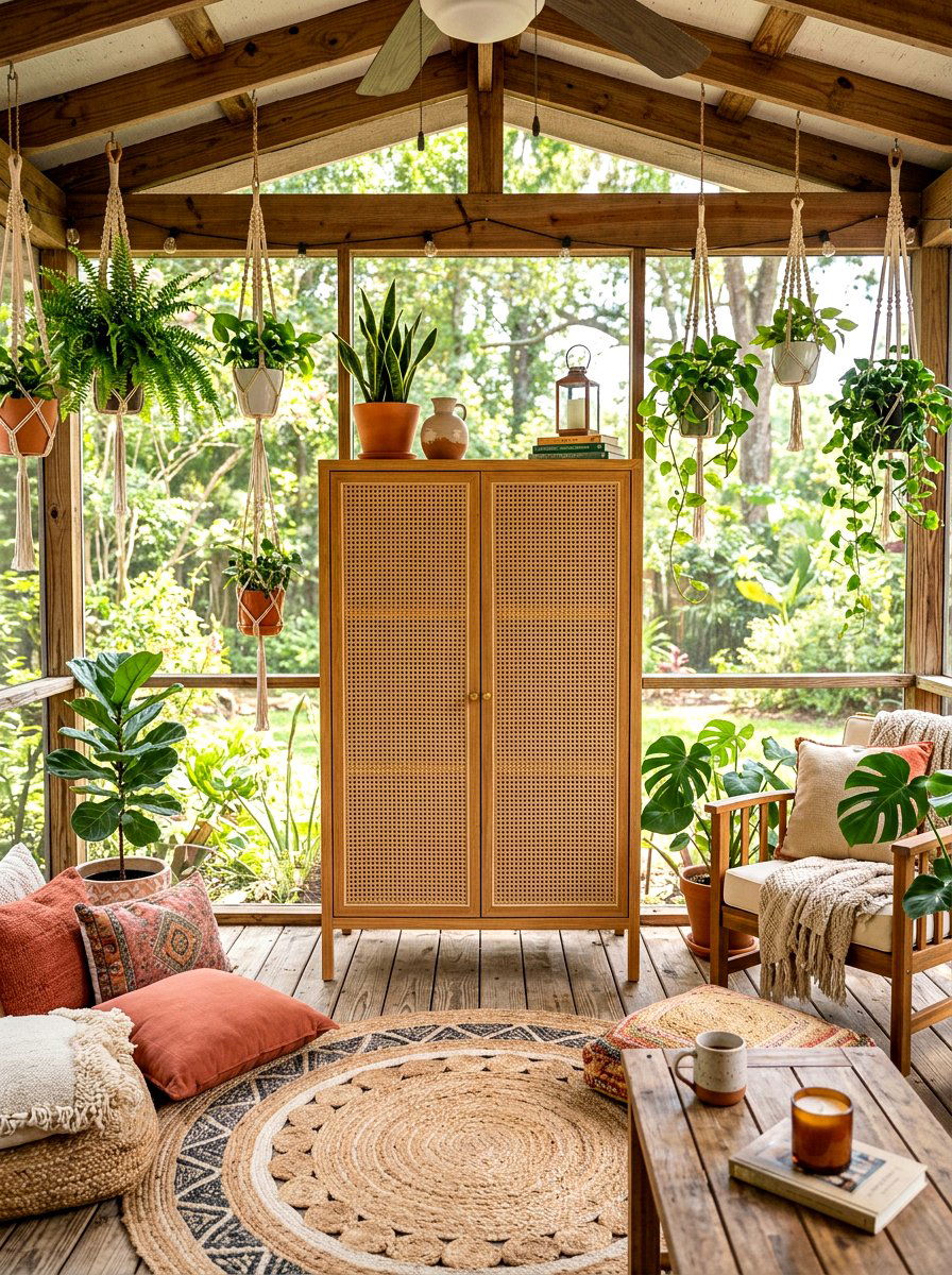 Boho Rattan Cabinet - 30 outdoor buffet cabinet ideas