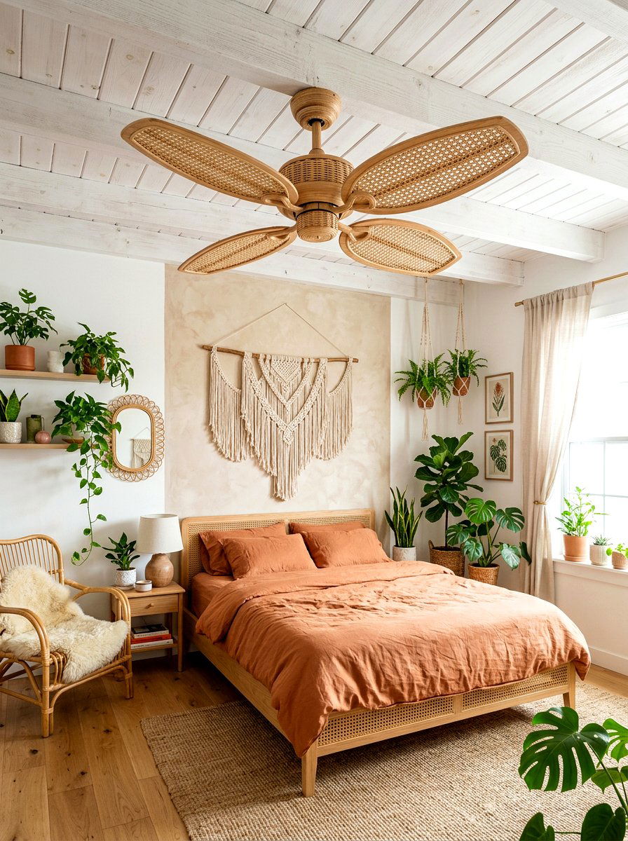 Boho Rattan Ceiling Fan - 30 bedroom ceiling fan ideas