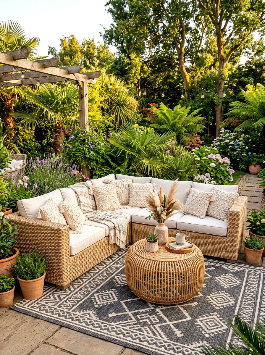 Boho Rattan Corner Outdoor Furniture - 30 deck corner seating ideas