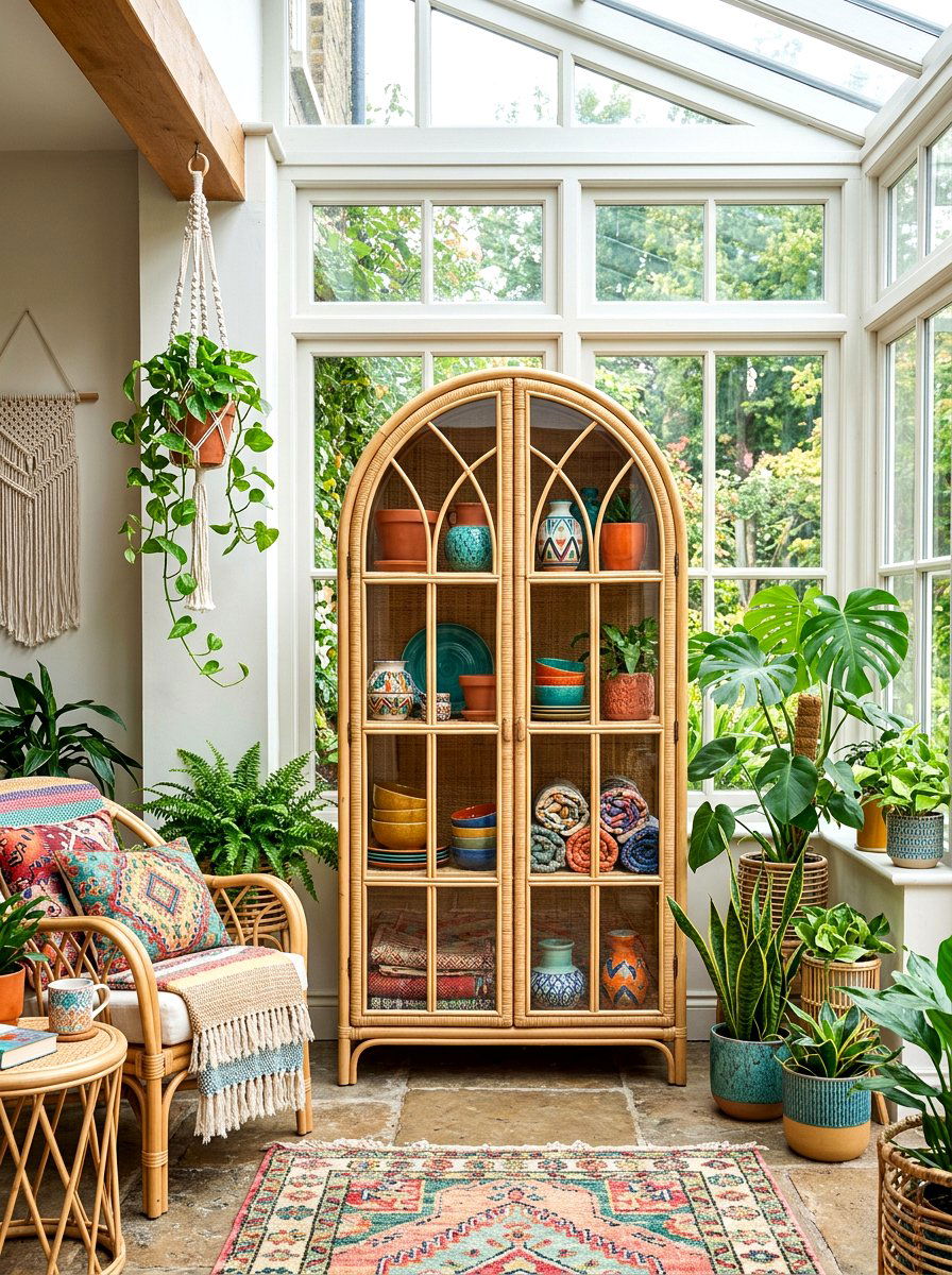 Boho Rattan Curio Cabinet - 30 curio cabinet styling ideas