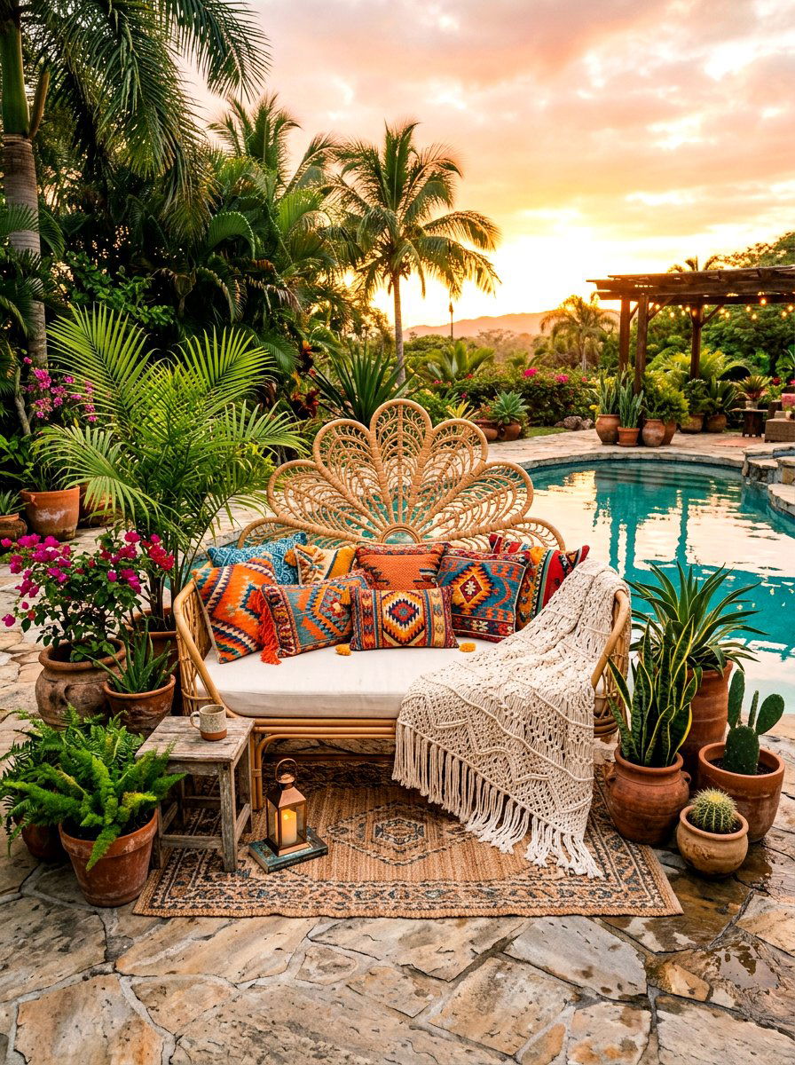 Boho Rattan Daybed - 30 poolside daybed ideas