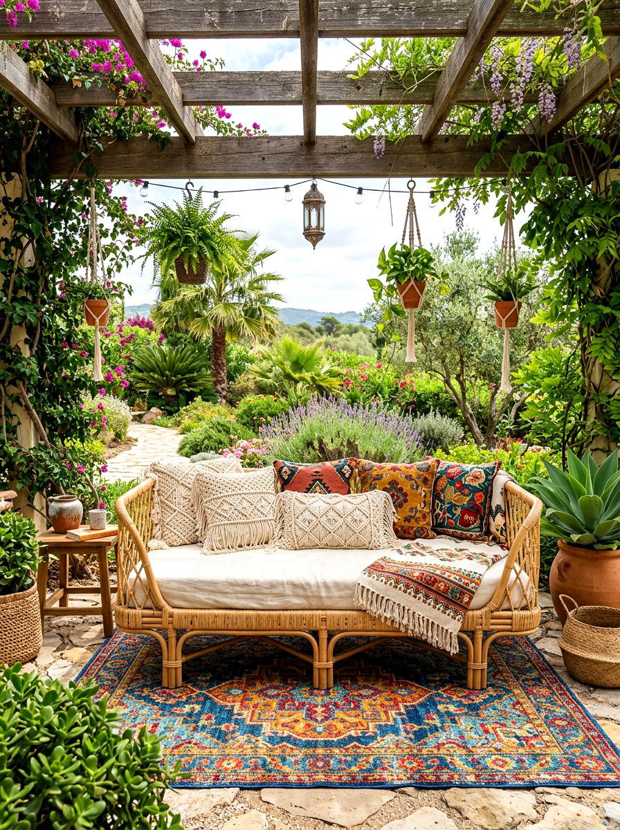 Boho Rattan Daybed - 30 chaise lounge patio ideas