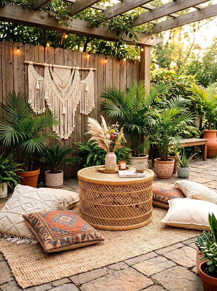 Boho Rattan Drum Table - 30 outdoor side table ideas