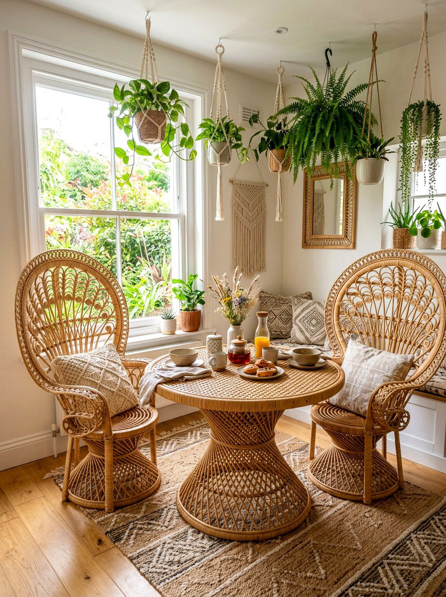 Boho Rattan Furniture - 30 apartment breakfast nook ideas