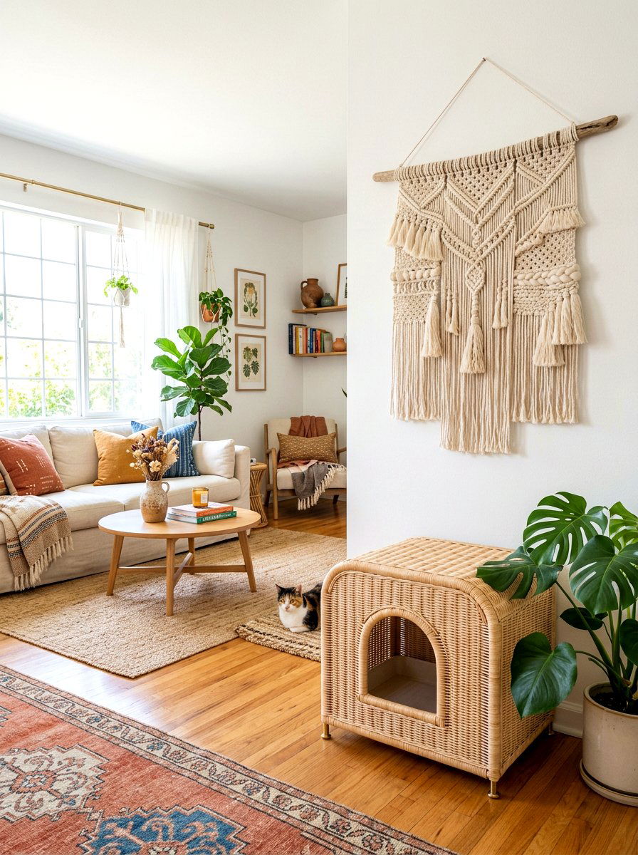 Boho Rattan Litter Box Cover - 30 litter box enclosure ideas