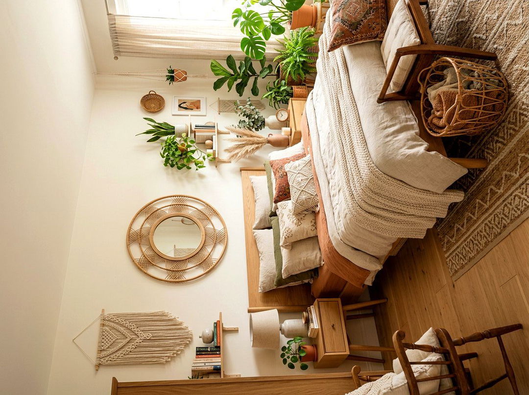 Boho Rattan Mirror - 30 mirror wall ideas