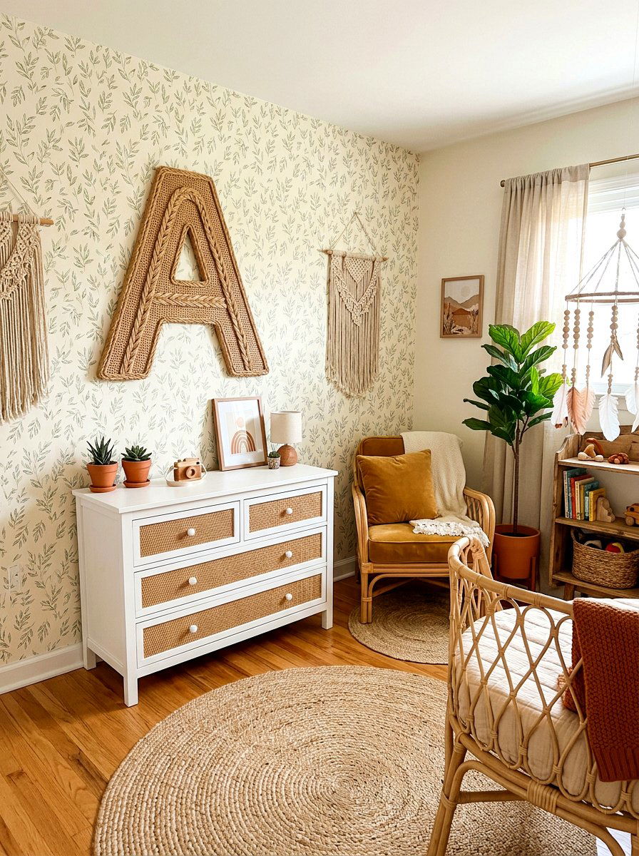 Boho Rattan Monogram Letter - 30 monogram nursery ideas